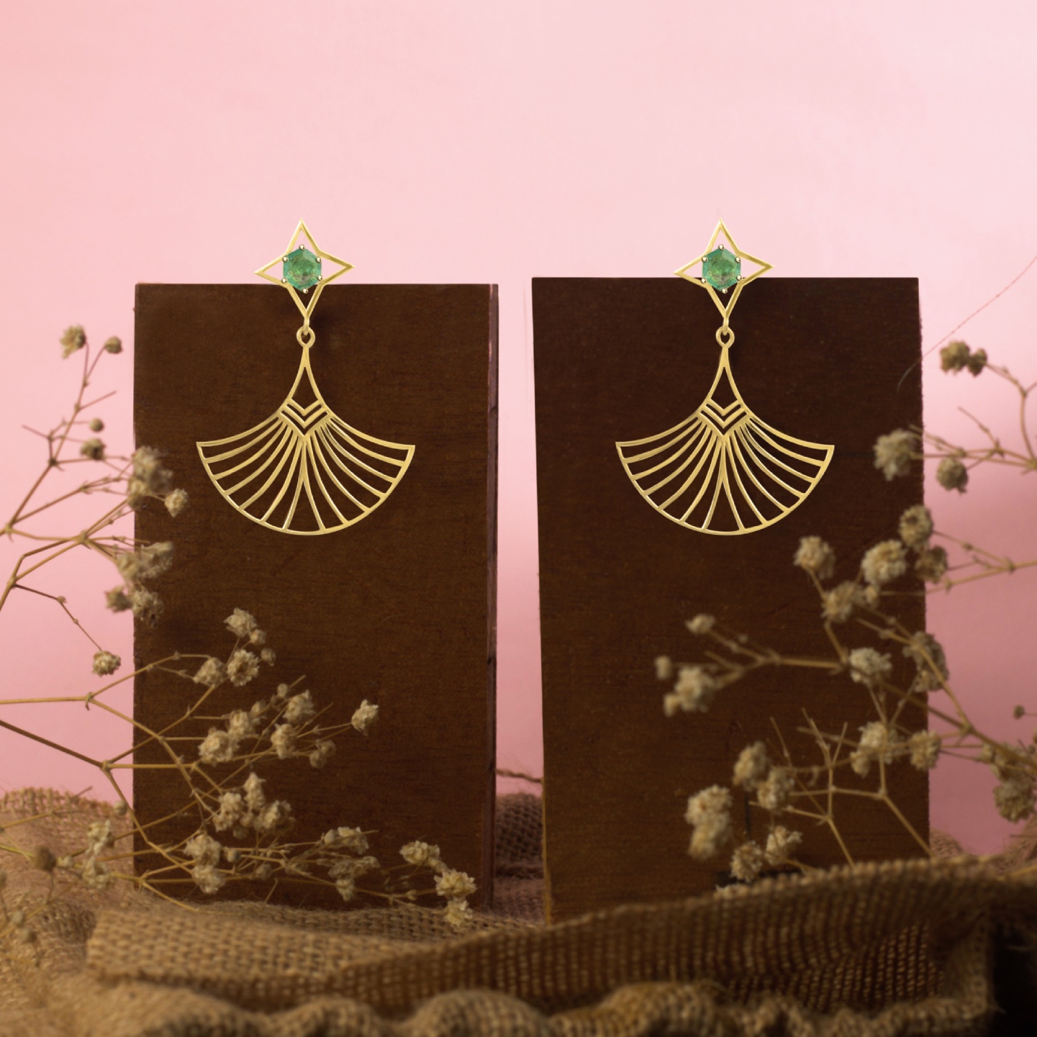9K Gold Art Deco Fan Earrings – Blossom Design Creative