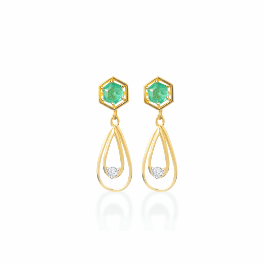 9K Elegant Emerald & Diamond Drop Earrings Catalogue