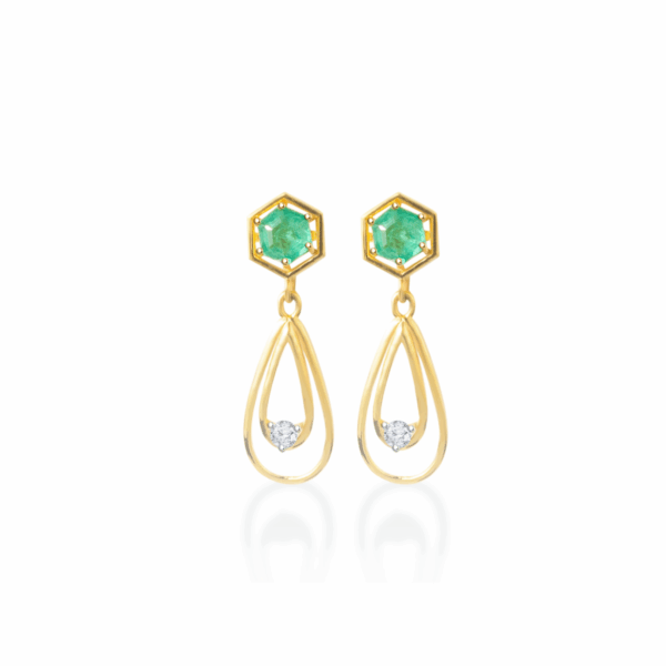 9K Elegant Emerald & Diamond Drop Earrings Catalogue